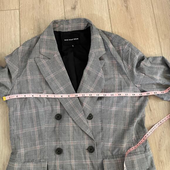 Who What Wear Women's Gray & Pink Plaid Double Breasted Blazer Sz M - Picture 6 of 6